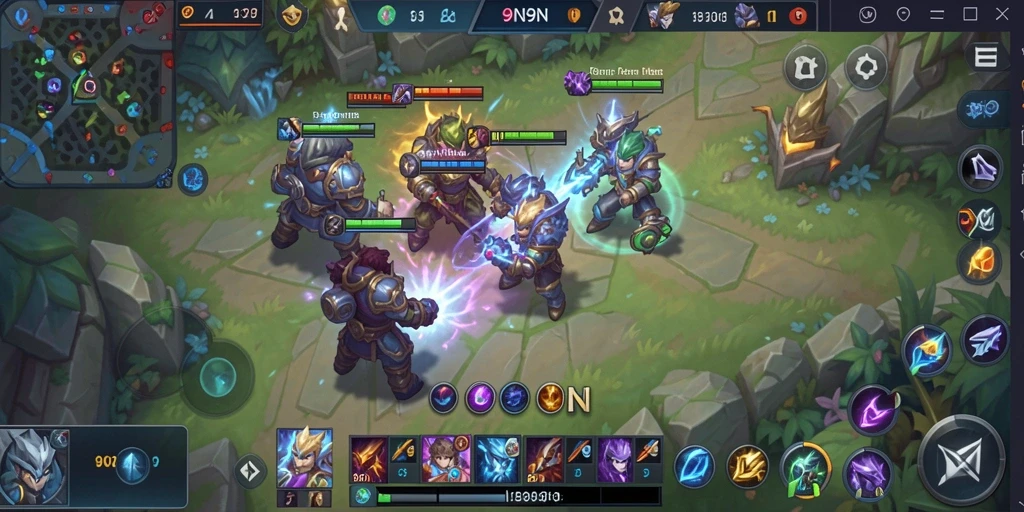 Tampilan gameplay seru dari 9N9N yang menampilkan pertarungan tim.