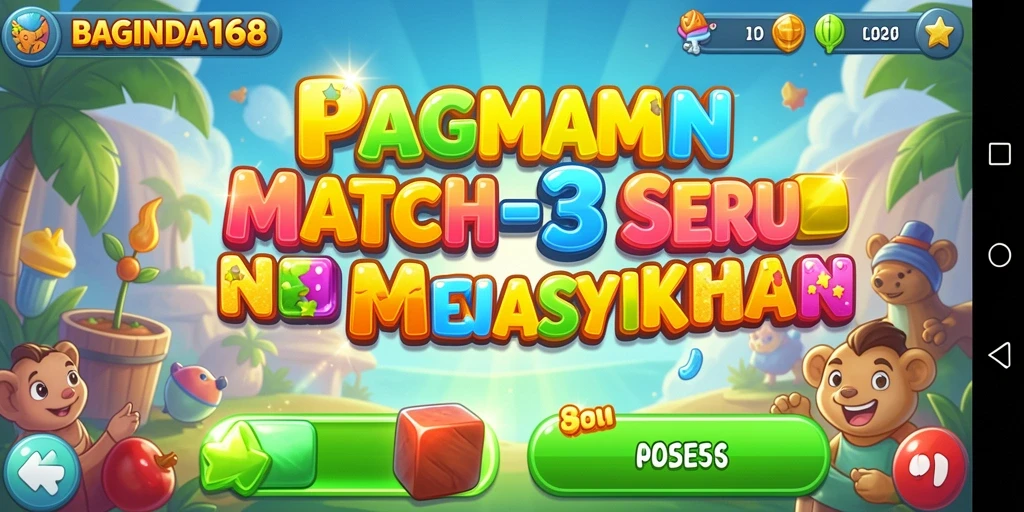 Menampilkan gameplay seru dari permainan Match-3 BAGINDA168.