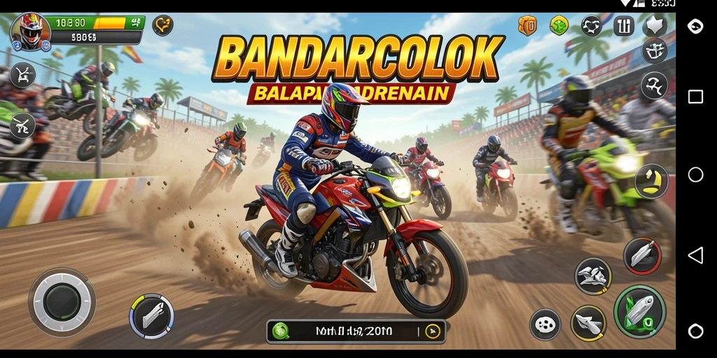 Tangkapan layar gameplay BANDARCOLOK menunjukkan aksi balapan motor yang mendebarkan.