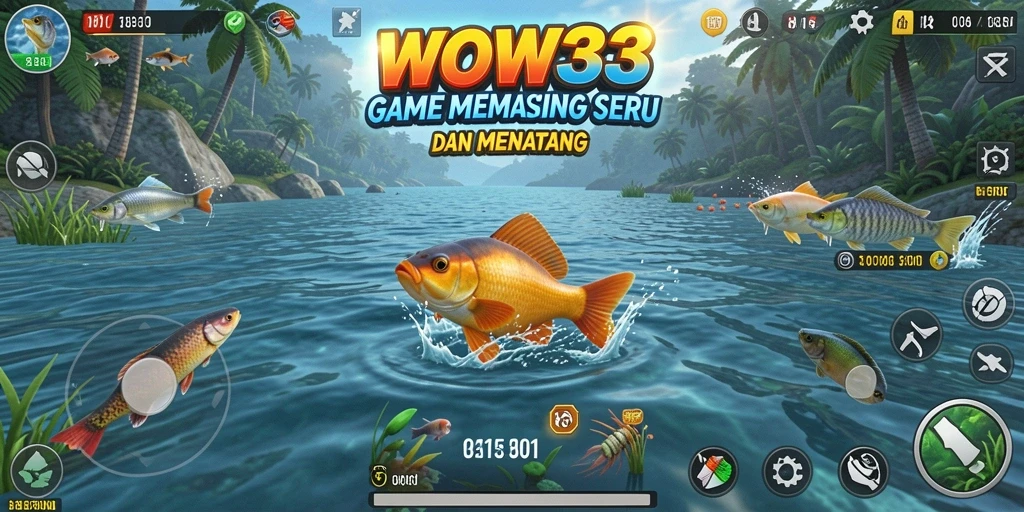 Tampilan gameplay seru dari WOW33 dengan aksi memancing yang mendebarkan.